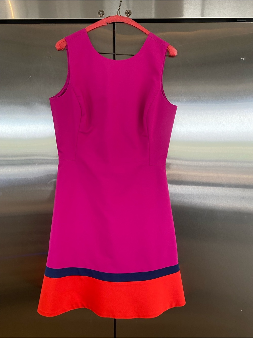 Badgley Mischka Fuchsia Shift Dress with Navy and Orange Hem